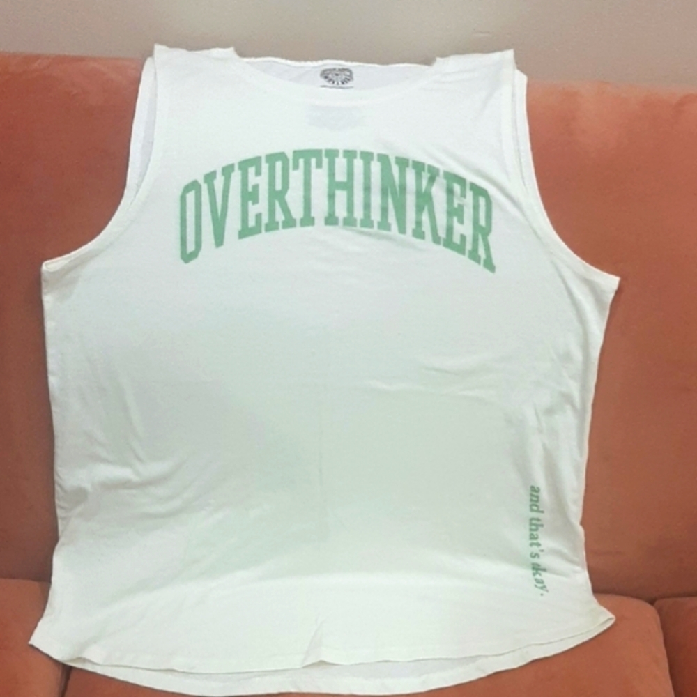 Tank Top with Green Lettering: OVERTHINKER
